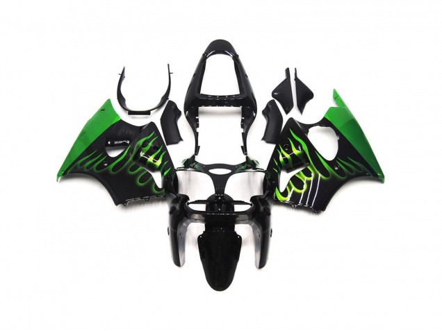 2000-2002 Gloss Green Flame Plain Kawasaki ZX6R Motorcycle Fairings