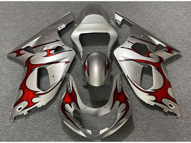 2001-2003 Gloss Silver & Red Suzuki GSXR 600-750 Motorcycle Fairings