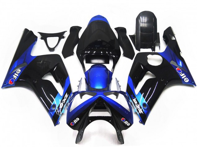 2003-2004 Blue and Gloss Black Elf Kawasaki ZX6R Motorcycle Fairings