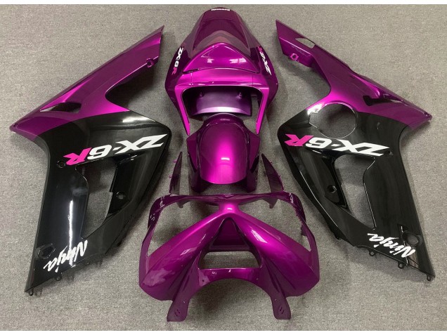 2003-2004 Gloss Pink and Black Kawasaki ZX6R Motorcycle Fairings