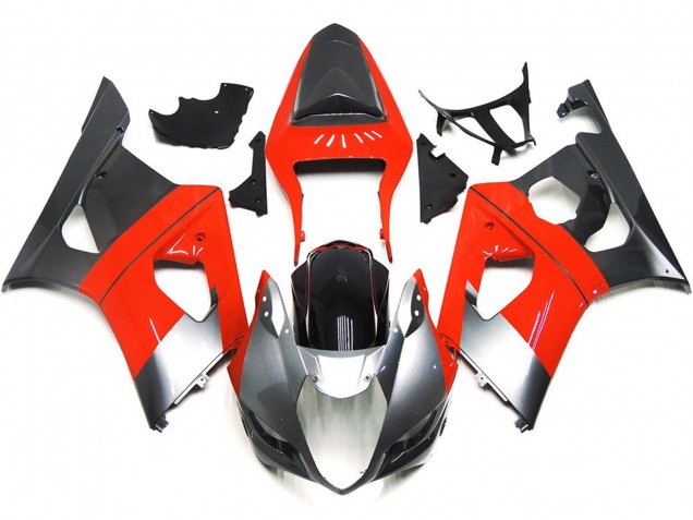 2003-2004 Plain Red and Silver Suzuki GSXR 1000 Motorcycle Fairings