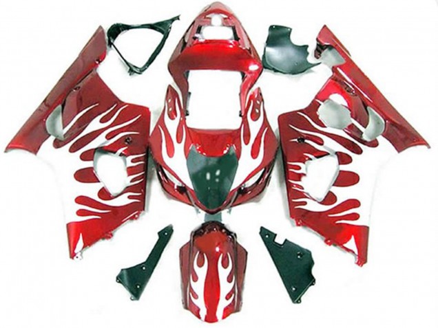 2003-2004 White and Red Flame Suzuki GSXR 1000 Motorcycle Fairings