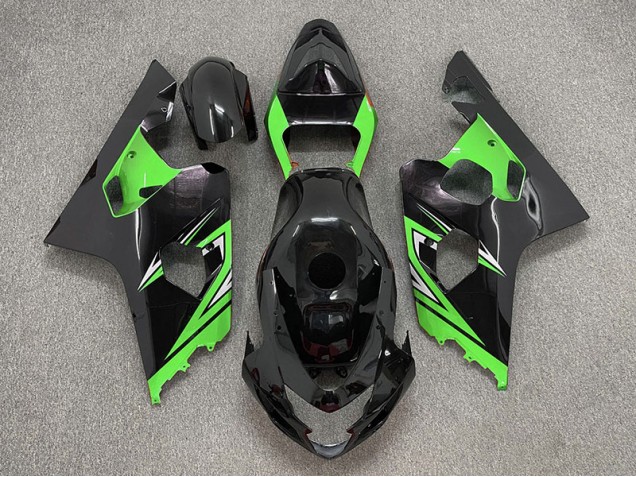 2004-2005 Gloss Black and Green Suzuki GSXR 600-750 Motorcycle Fairings
