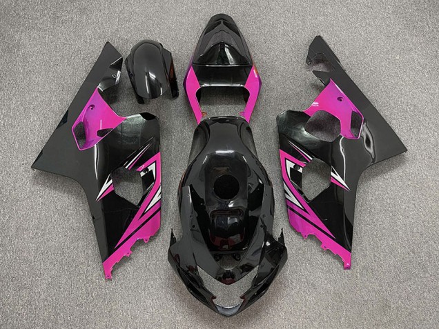 2004-2005 Gloss Black and Pink Suzuki GSXR 600-750 Motorcycle Fairings