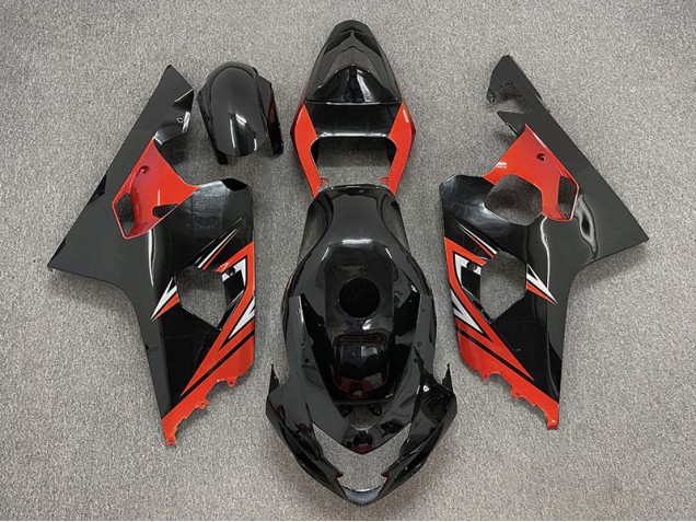 2004-2005 Gloss Black and Red Suzuki GSXR 600-750 Motorcycle Fairings