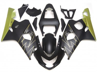 2004-2005 Matte Black and Gold Corona Custom Suzuki GSXR 600-750 Motorcycle Fairings
