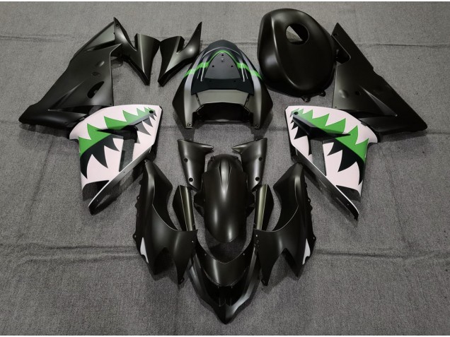 2004-2005 Matte Black and Green Kawasaki ZX10R Motorcycle Fairings