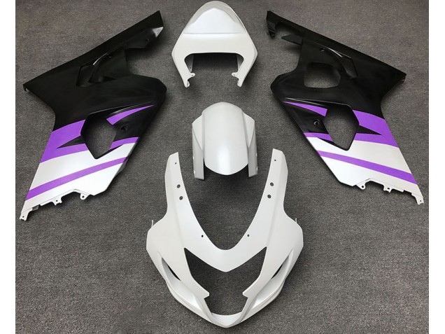 2004-2005 Matte White & Purple Suzuki GSXR 600-750 Motorcycle Fairings