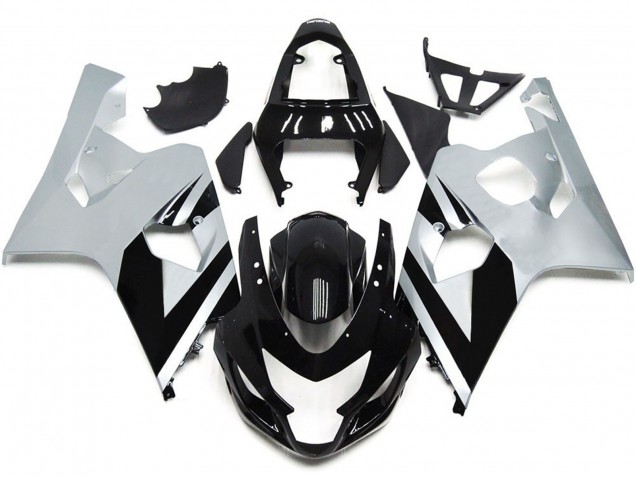 2004-2005 Silver and Gloss Black OEM Style Suzuki GSXR 600-750 Motorcycle Fairings