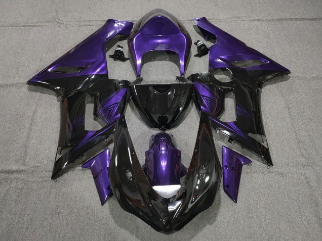 2005-2006 Gloss Black and Purple Kawasaki ZX6R Motorcycle Fairings