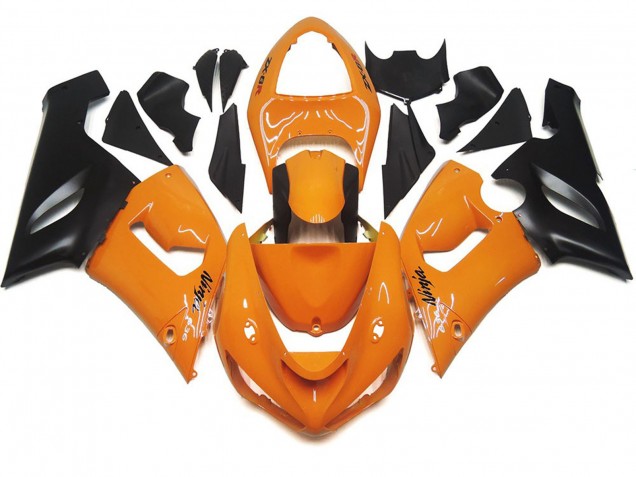 2005-2006 Light Orange and Black Kawasaki ZX6R Motorcycle Fairings