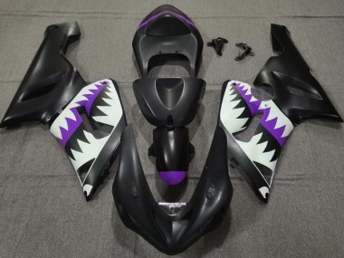 2005-2006 Matte Black and Purple Shark Kawasaki ZX6R Motorcycle Fairings