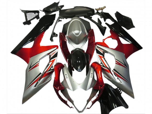 2005-2006 Red and Silver Suzuki GSXR 1000 Motorcycle Fairings