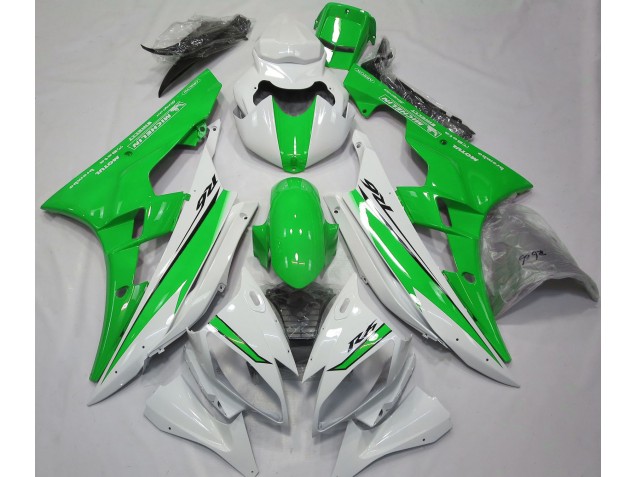 2006-2007 Gloss White and Green Yamaha R6 Motorcycle Fairings