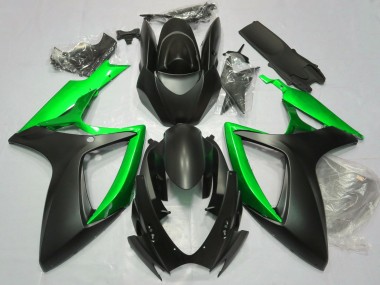 2006-2007 Matte Black & Green Suzuki GSXR 600-750 Motorcycle Fairings