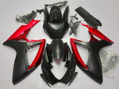 2006-2007 Matte Black & Red Suzuki GSXR 600-750 Motorcycle Fairings