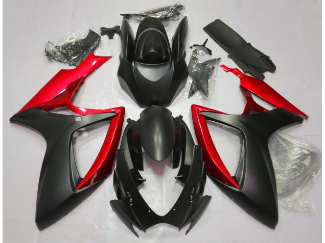 2006-2007 Matte Black & Red Suzuki GSXR 600-750 Motorcycle Fairings