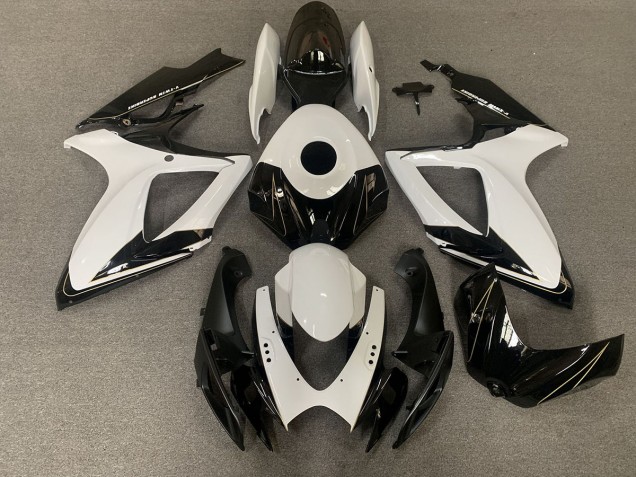 2006-2007 Matte Black and Gloss White Suzuki GSXR 600-750 Motorcycle Fairings