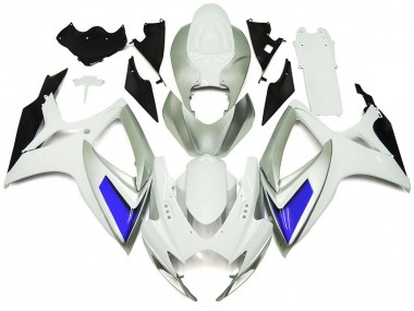 2006-2007 Silver White and Blue Gloss Style Suzuki GSXR 600-750 Motorcycle Fairings