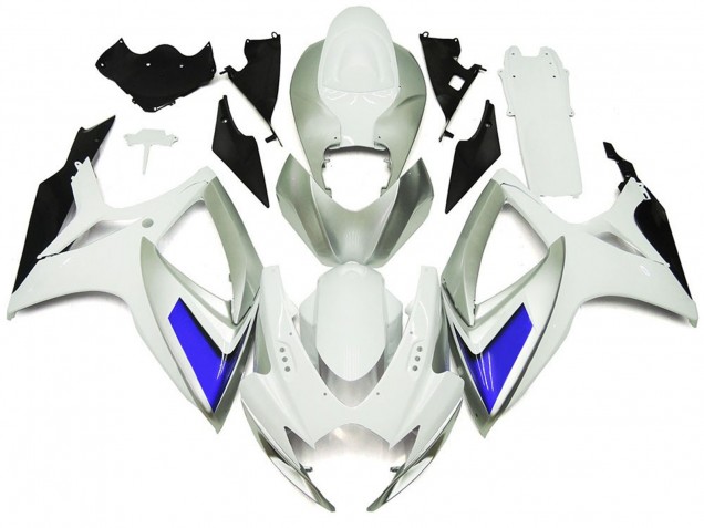 2006-2007 Silver White and Blue Gloss Style Suzuki GSXR 600-750 Motorcycle Fairings