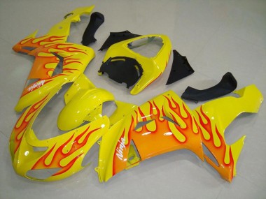 2006-2007 Yellow Orange Flame Kawasaki ZX10R Motorcycle Fairings