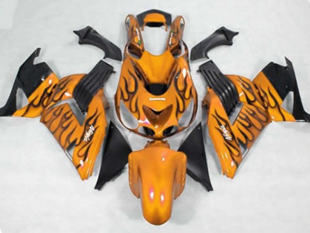 2006-2011 Yellow Black Flame Kawasaki ZX14R Motorcycle Fairings