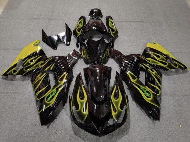 2006-2011 Yellow Flame Kawasaki ZX14R Motorcycle Fairings