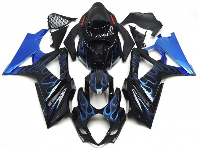 2007-2008 Custom Blue and Black Flame Suzuki GSXR 1000 Motorcycle Fairings