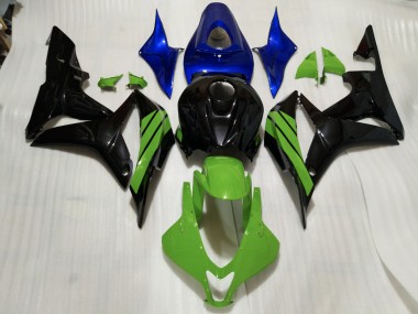2007-2008 Gloss Black & Green and Blue Accents Honda CBR600RR Motorcycle Fairings