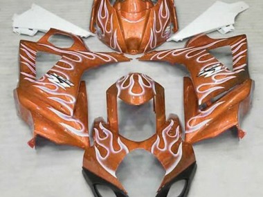 2007-2008 Gloss Orange and White Flame Suzuki GSXR 1000 Motorcycle Fairings