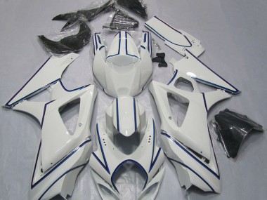 2007-2008 Gloss White Blue Pin Stripe Suzuki GSXR 1000 Motorcycle Fairings