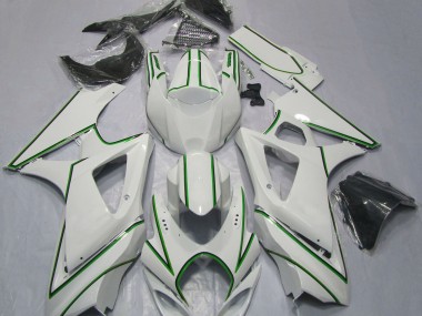 2007-2008 Gloss White Green Pin Stripe Suzuki GSXR 1000 Motorcycle Fairings
