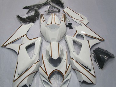 2007-2008 Gloss White Orange Pin Stripe Suzuki GSXR 1000 Motorcycle Fairings