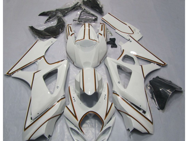 2007-2008 Gloss White Orange Pin Stripe Suzuki GSXR 1000 Motorcycle Fairings