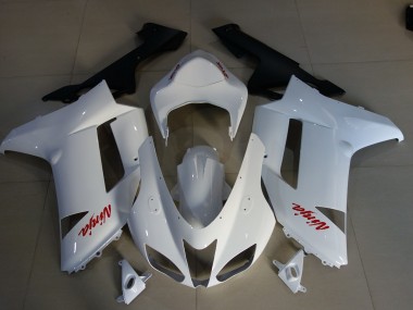 2007-2008 Gloss White & Red Logos Kawasaki ZX6R Motorcycle Fairings