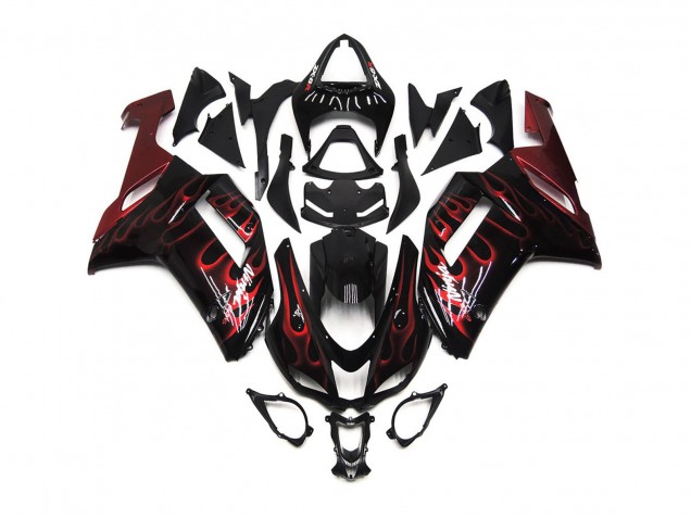 2007-2008 Red Gloss Flame Kawasaki ZX6R Motorcycle Fairings