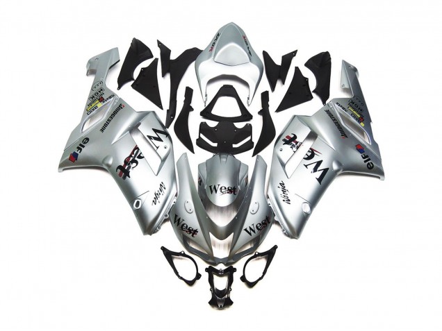 2007-2008 Silver West Gloss Kawasaki ZX6R Motorcycle Fairings