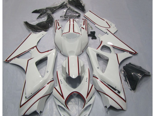 2007-2008 White with Red Pin Stripe Suzuki GSXR 1000 Motorcycle Fairings