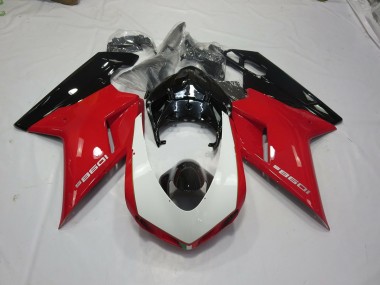 2007-2014 Black Red and White Ducati Ducati 848 1098 1198 Motorcycle Fairings