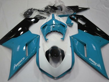 2007-2014 Gloss Light Blue & White Ducati Ducati 848 1098 1198 Motorcycle Fairings