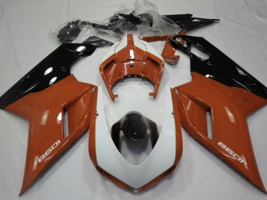 2007-2014 Gloss Orange & White Ducati Ducati 848 1098 1198 Motorcycle Fairings