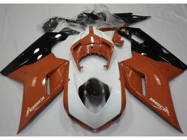 2007-2014 Gloss Orange & White Ducati Ducati 848 1098 1198 Motorcycle Fairings