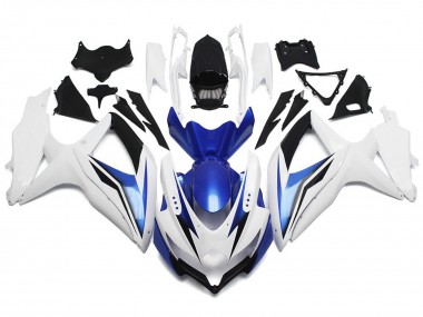 2008-2010 Gloss White With Silver and Blue Suzuki GSXR 600-750 Motorcycle Fairings