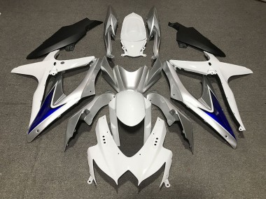 2008-2010 Gloss White With Silver and blue Matte Black Lower Suzuki GSXR 600-750 Motorcycle Fairings