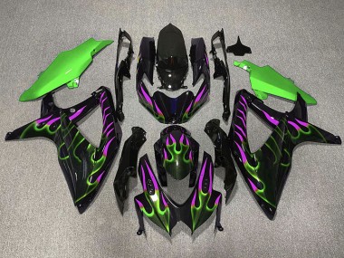 2008-2010 Green and Magenta Flame Suzuki GSXR 600-750 Motorcycle Fairings