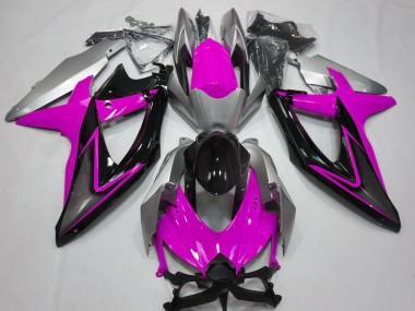 2008-2010 Pink and Silver Suzuki GSXR 600-750 Motorcycle Fairings