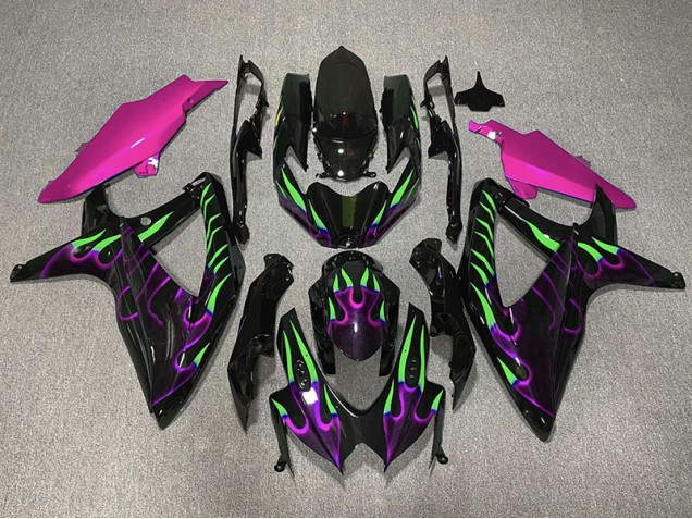 2008-2010 Purple and Green Flame Suzuki GSXR 600-750 Motorcycle Fairings