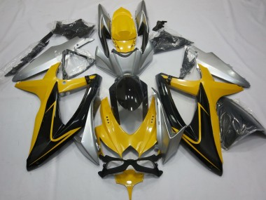 2008-2010 Yellow Black and Silver Suzuki GSXR 600-750 Motorcycle Fairings