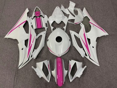 2008-2016 Gloss White and Pink Yamaha R6 Motorcycle Fairings
