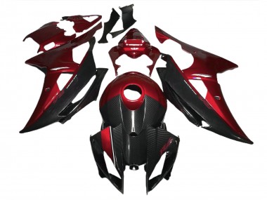 2008-2016 Red w Carbon Fiber Style Yamaha R6 Motorcycle Fairings